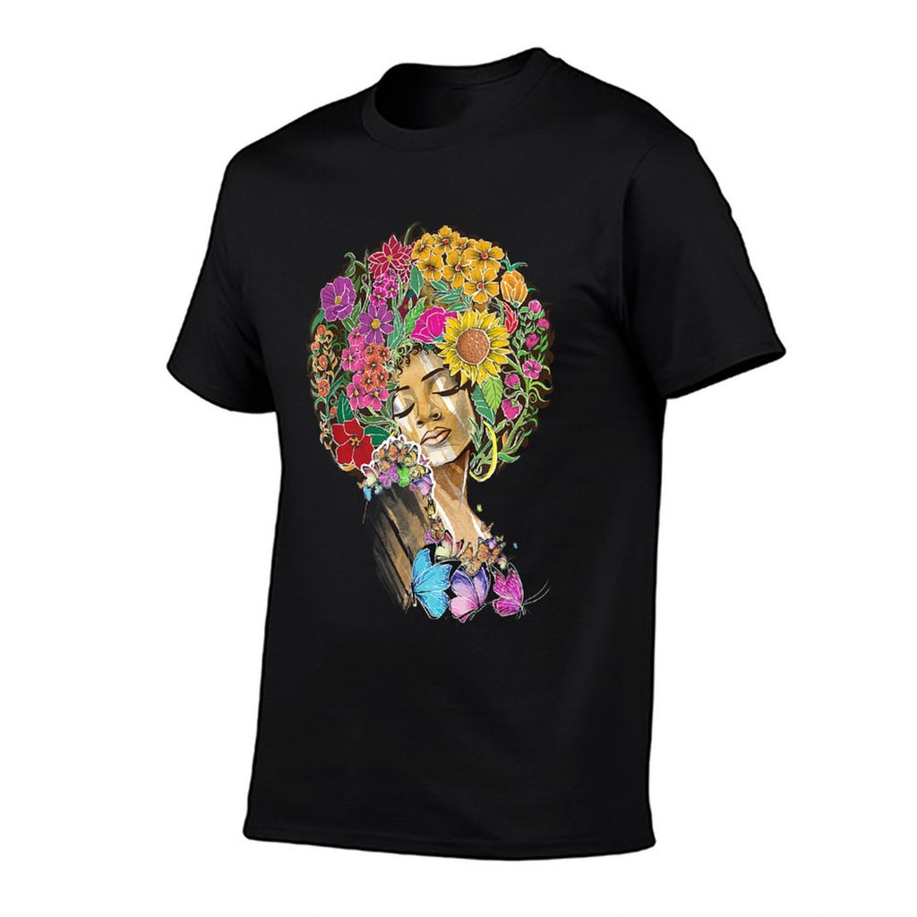 Afro Women Flowers Butterfly Latina African American Melanin  Moisture-wicking T-Shirt