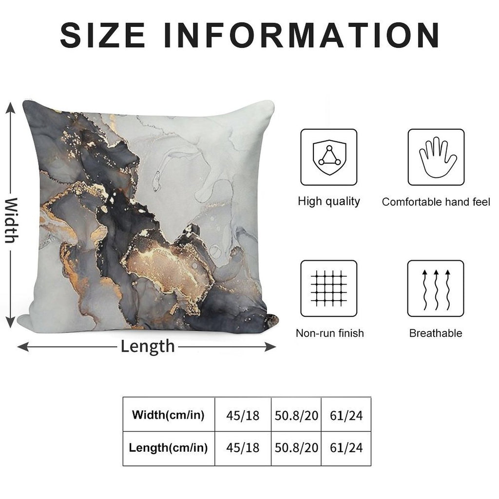 Marble Gray Black Gold Soft Washable Throw Pillow