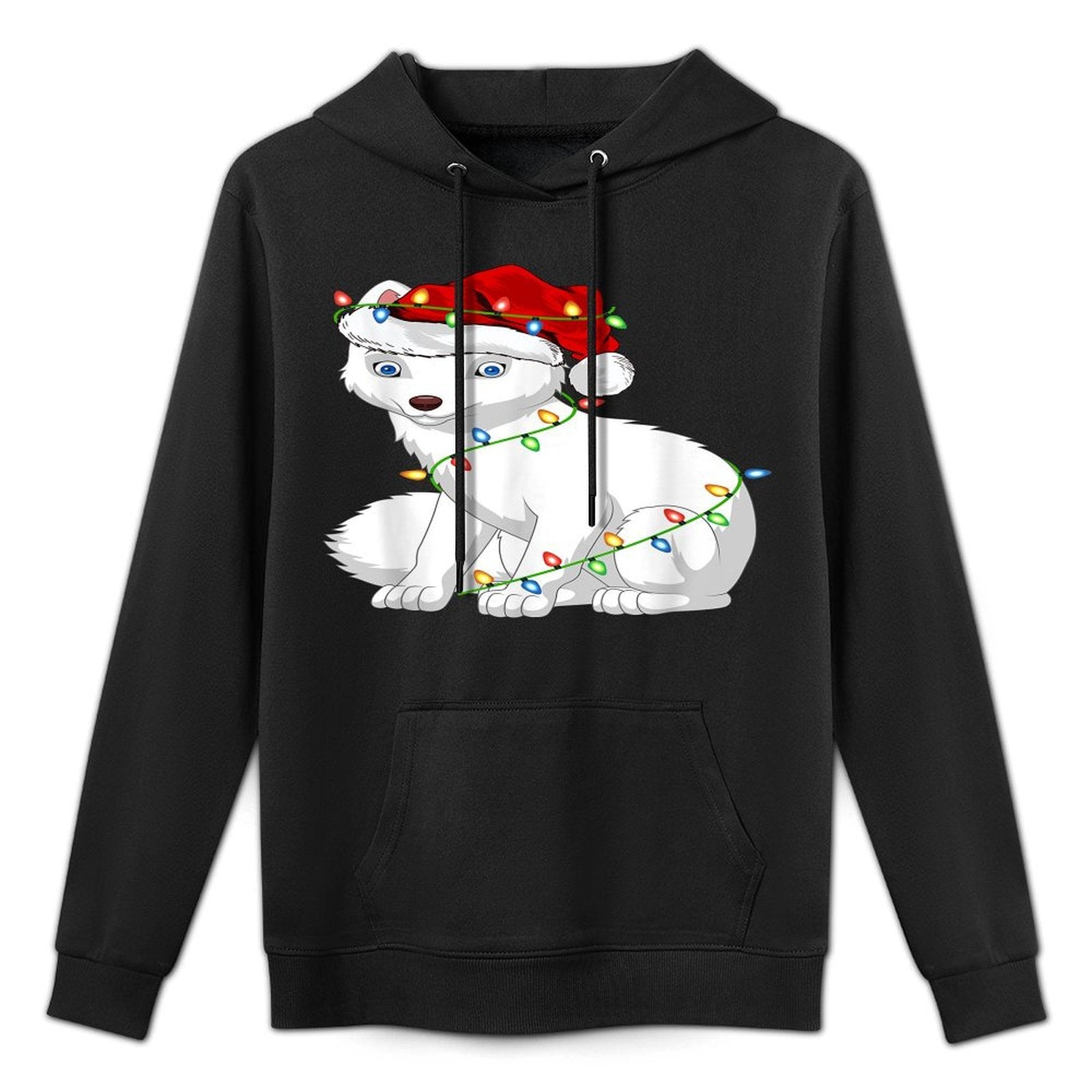 Arctic Fox Animal Lover Xmas Santa Hat Arctic Fox Christmas Shrink-Resistant Hoodie