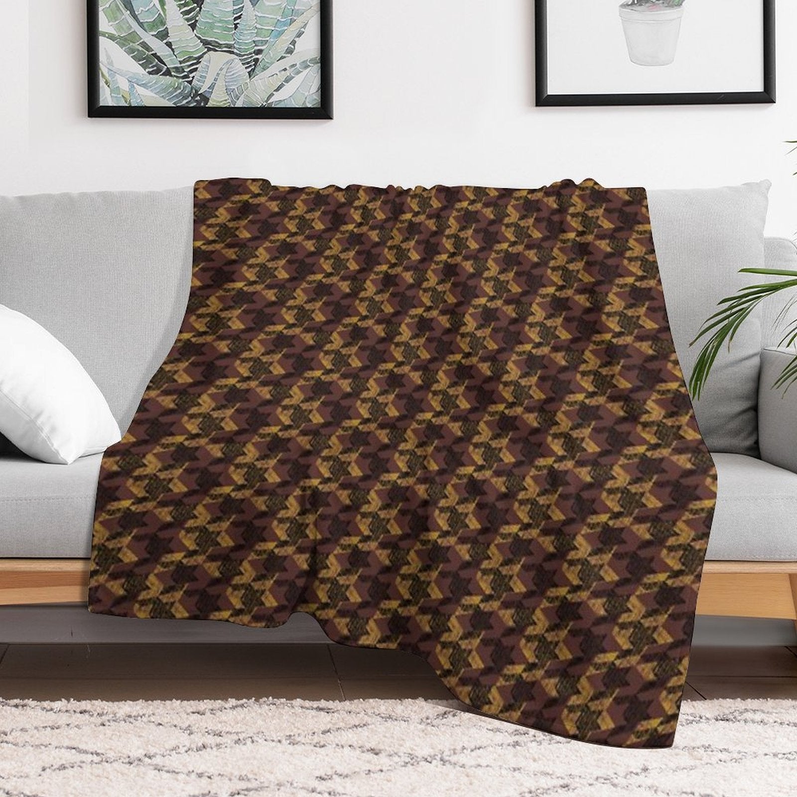 Houndstooth Brown Luxurious Pattern Anti-pilling Throw Blanket