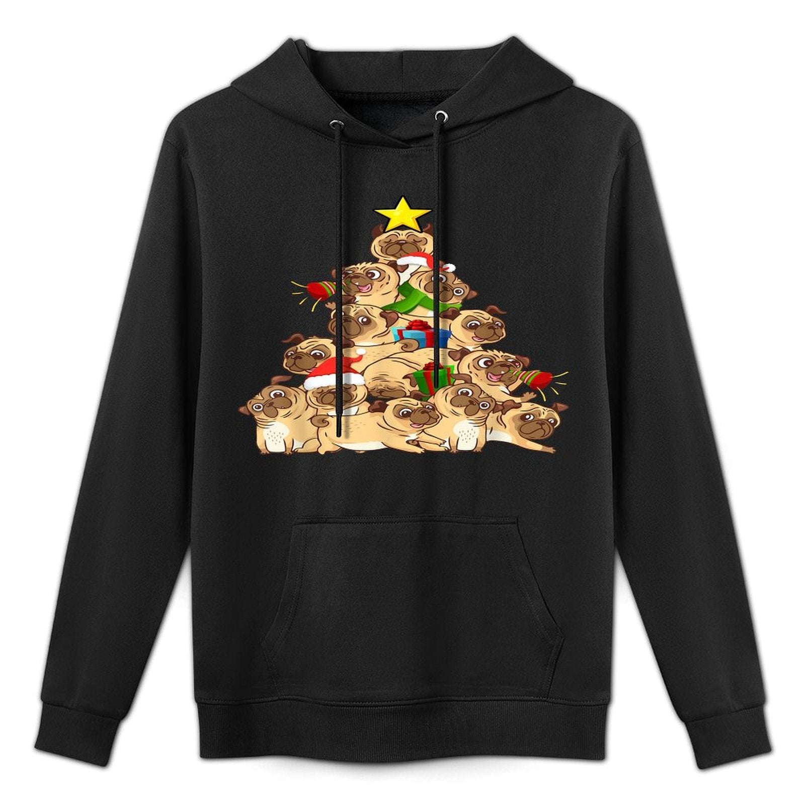 Pug Dogs Tree Christmas Sweater Xmas Pet Animal Dog Gifts for Men Women Kids Pilling-Resistant Hoodie