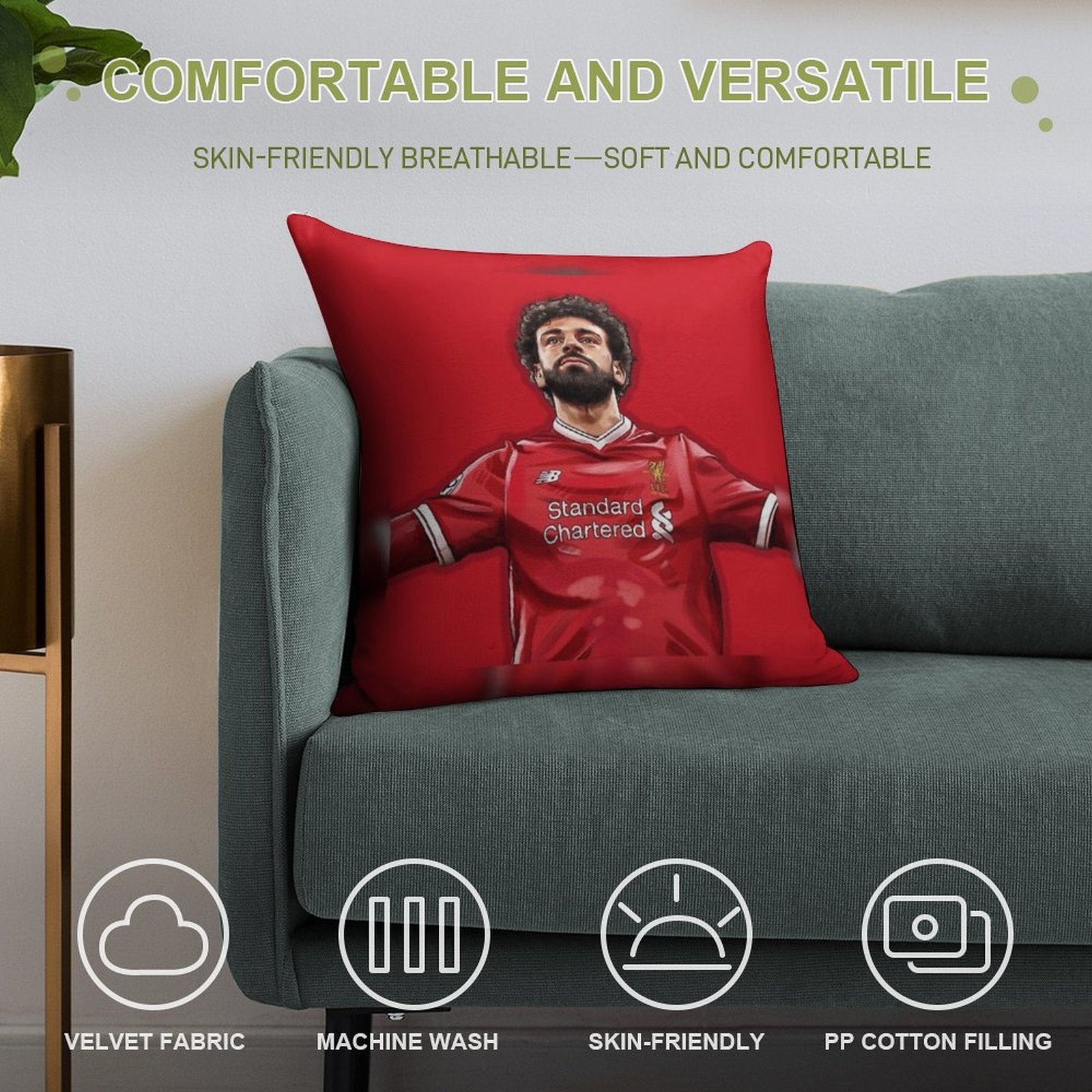 Mohamed Salah of Liverpool Soft Reinforced Edging Throw Pillow