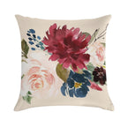 Burgundy Navy Peach Watercolor Flowers Soft Reinforced Edging Throw Pillow