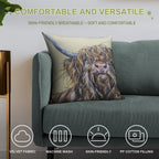 Wally McWindy. Highland Hairy Cow, Heilan Scottish Funny Coo Art by Award-winning UK Artist Sam Fenner Soft Warmth Comfort Throw Pillow