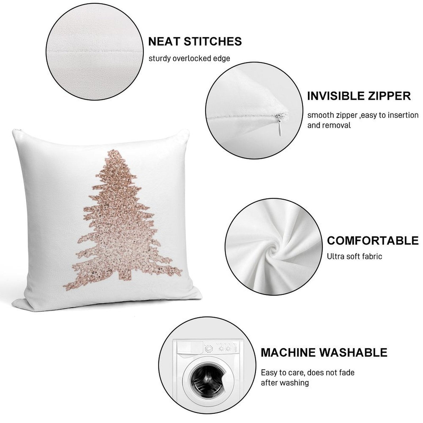 Sparkling Rose Gold Christmas Tree Soft Ultra-Soft Texture Throw Pillow