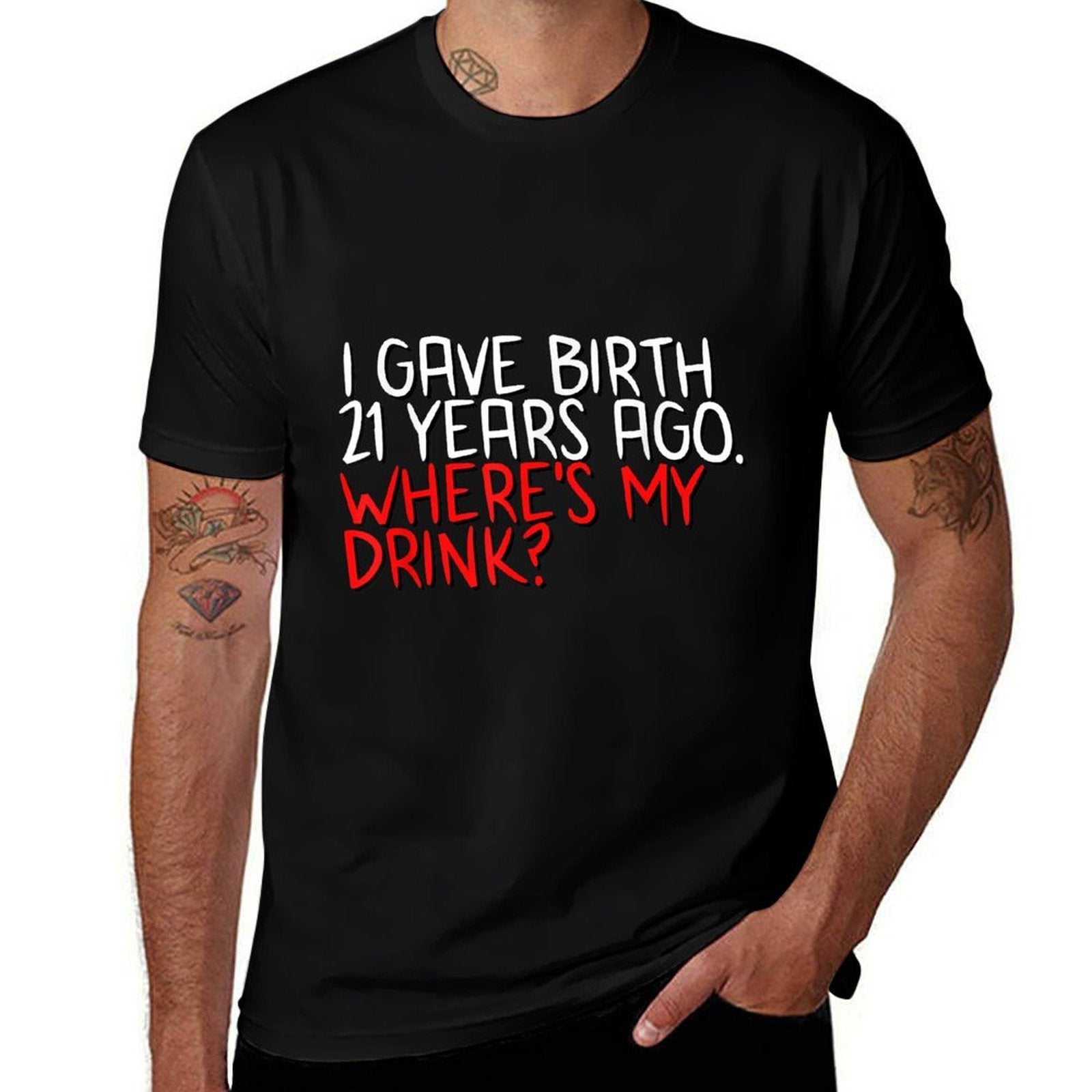 I Gave Birth 21 Years Ago Wheres My Drink 21st Birthday Mom  Vintage-inspired T-Shirt