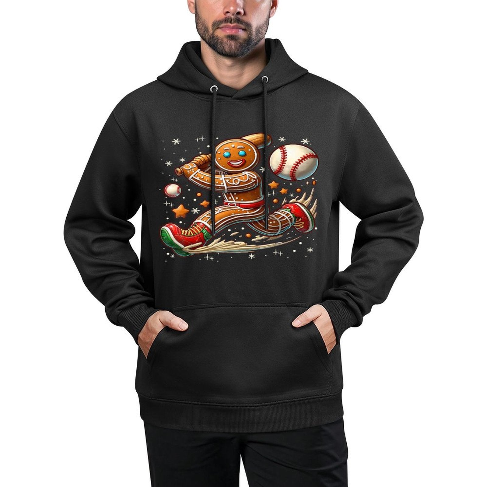 Christmas Gingerbread Man Sports Player Funny Baseball Xmas Machine Washable Hoodie