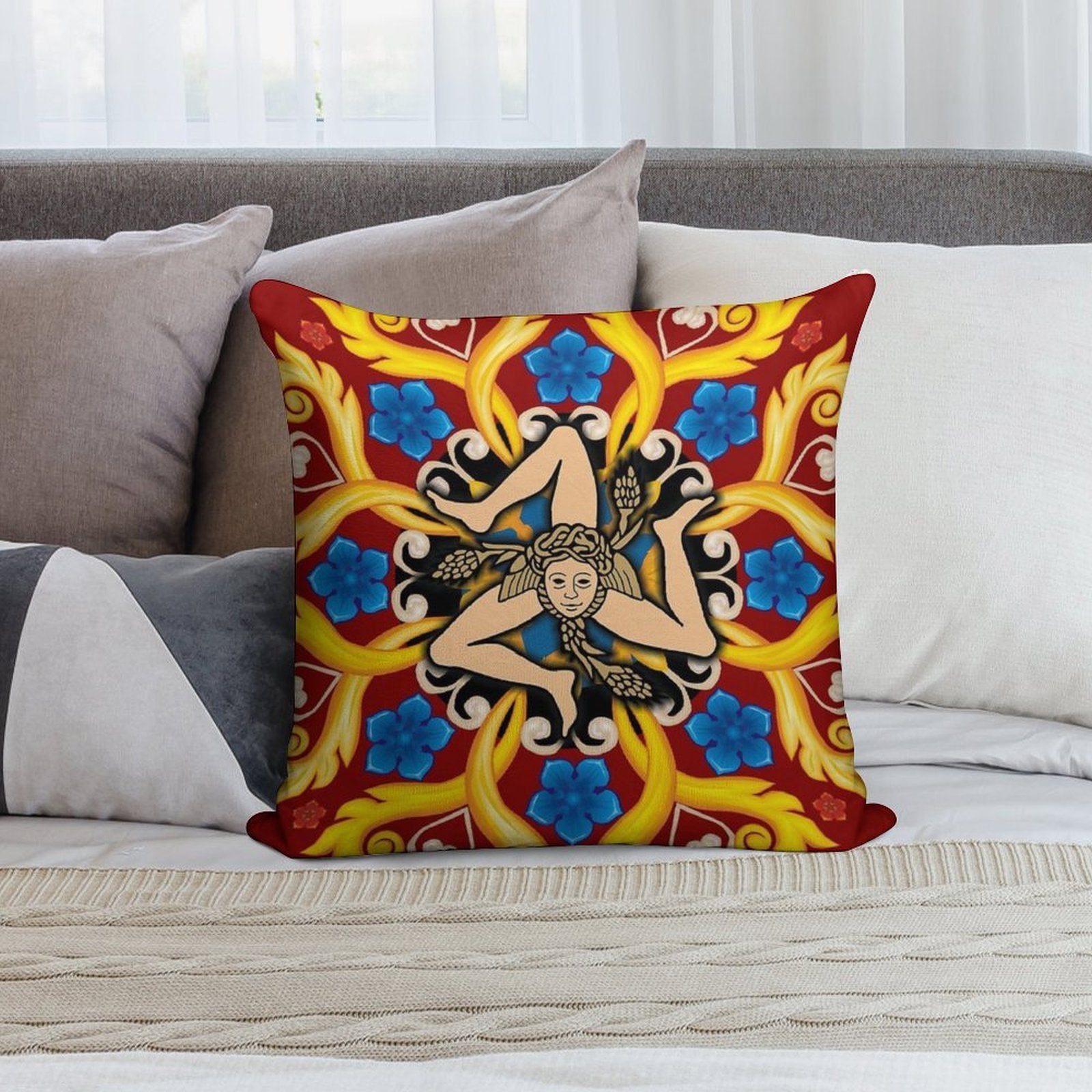 Sicilia Triscele Trinacria Maioliche Soft Fade-Resistant Throw Pillow