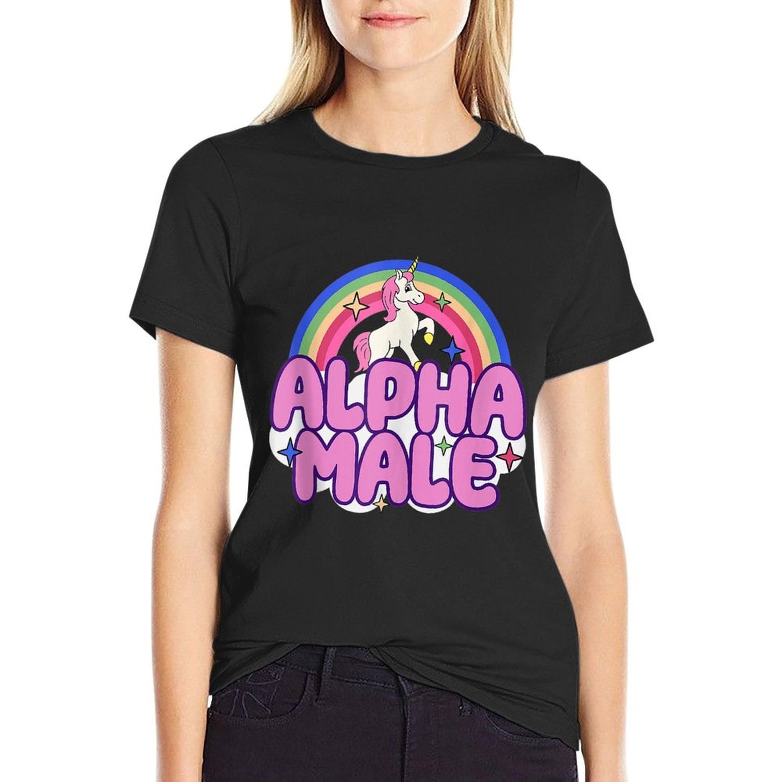 Alpha Male Unicorn Funny Sarcastic Ironic Weird Y2K Humor  Breathable T-Shirt