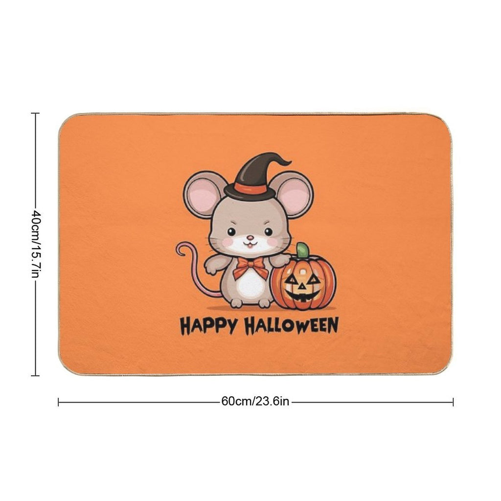 The Halloween Mouse And A Carved Pumpkin, Cute And Funny Cartoon Image  Fade-Resistant Bath Mat