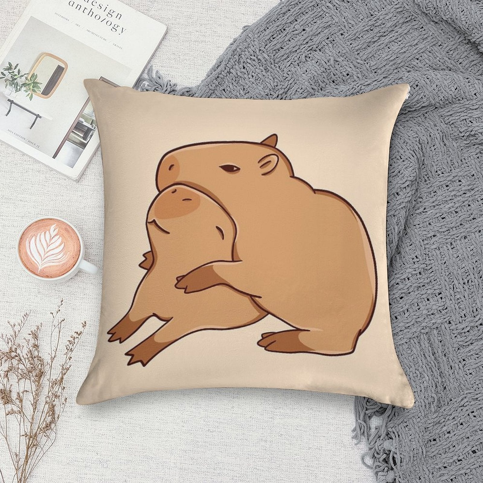 Hugging Capybaras Soft Easy Maintenance Throw Pillow