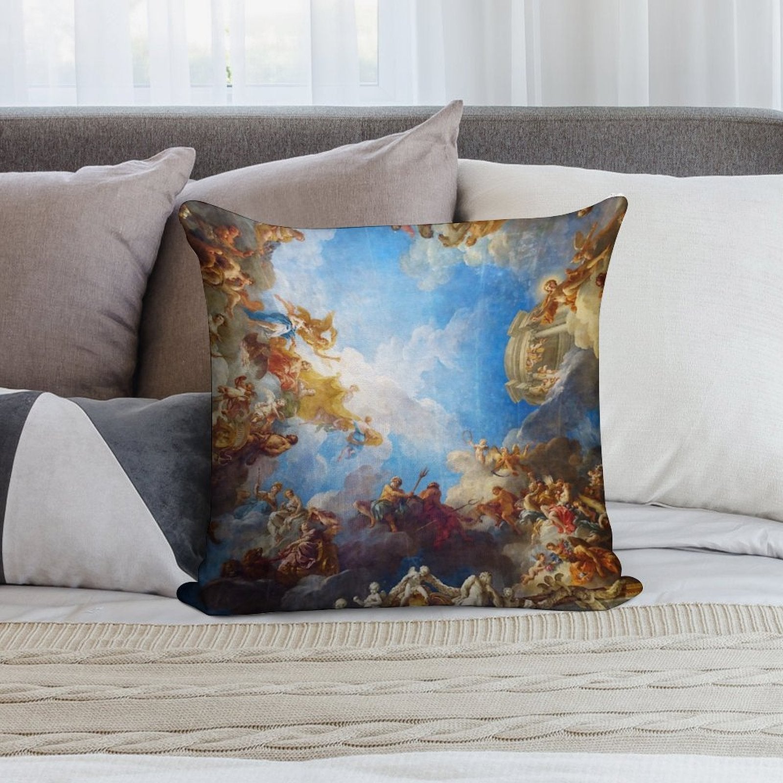 Ceiling Painting in Hercules Room of The Chateau De Versailles - France Soft Fade-Resistant Throw Pillow