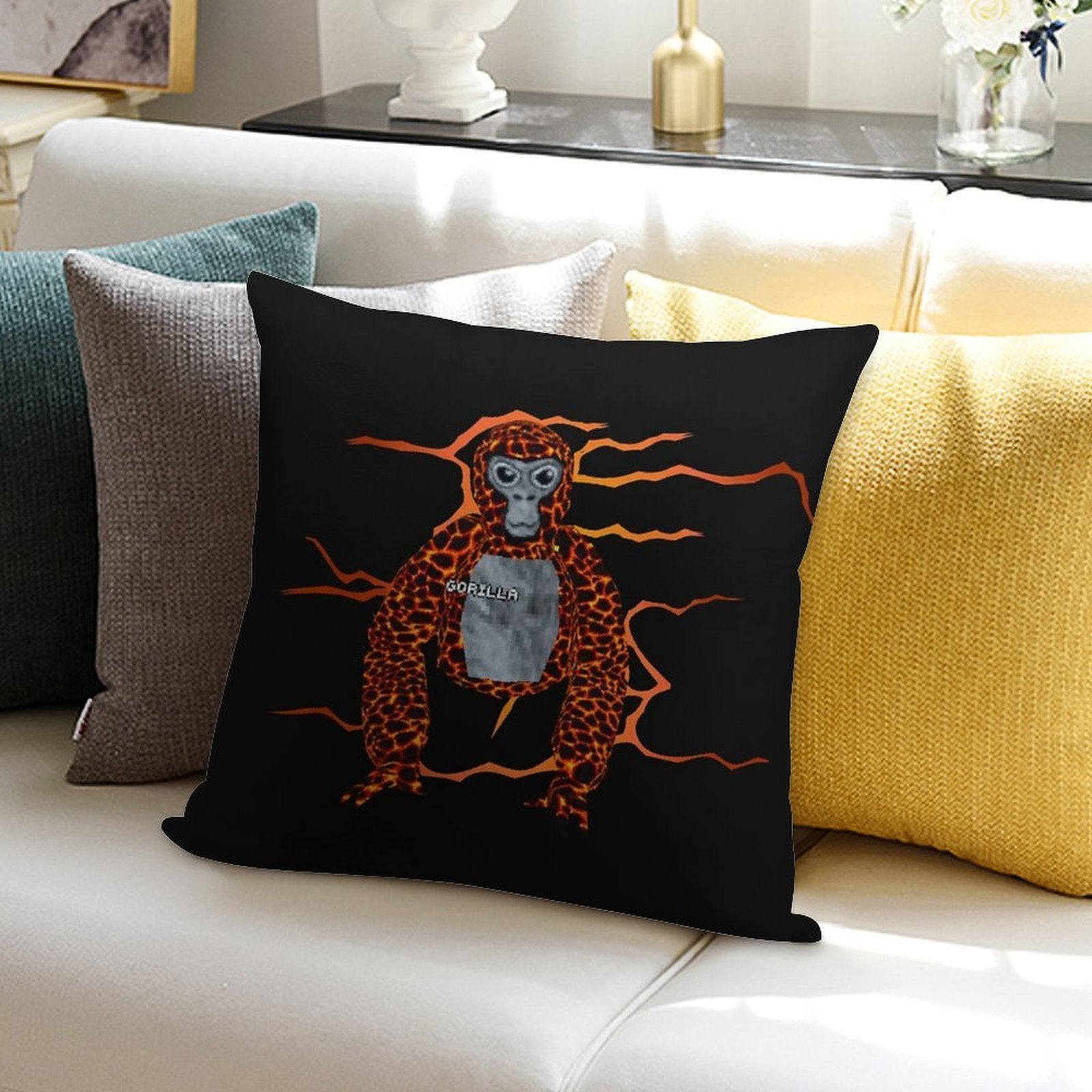 Lava Monkey Gorilla Tag VR Gamer, Gaming Gift for Kids, Teens, Adults Soft Shrink-Resistant Throw Pillow