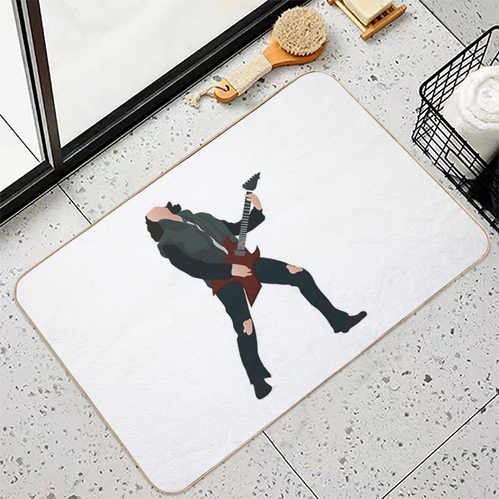 Stranger Things  Eddie Munson with His Guitar - She Was Destined for An Alternate Dimension.  Anti-Trip Bath Mat