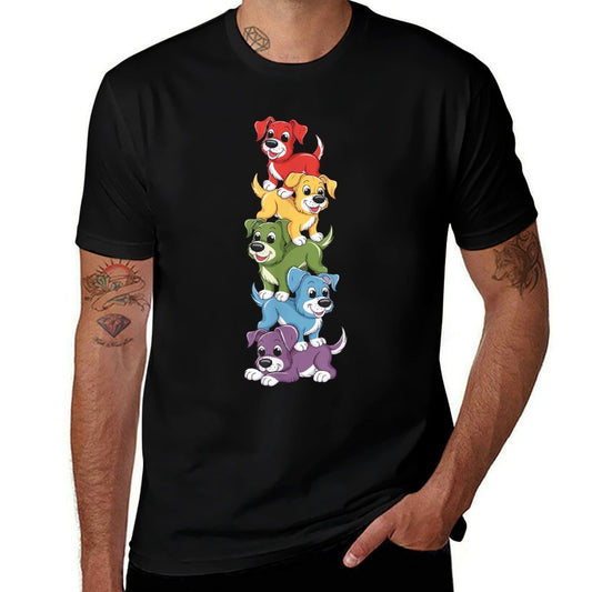 Vintage LGBT Dog Stack Rainbow Gay Pride For Dog Lover  Graphic-printed T-Shirt