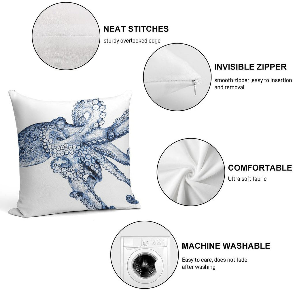 Blue Octopus Soft Gift Ready Throw Pillow