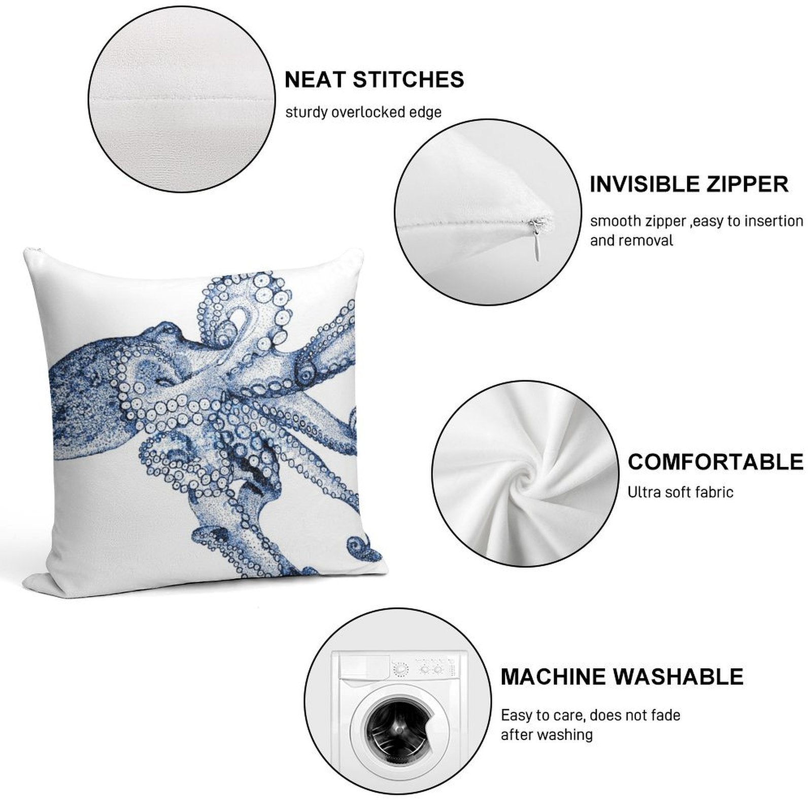 Blue Octopus Soft Gift Ready Throw Pillow