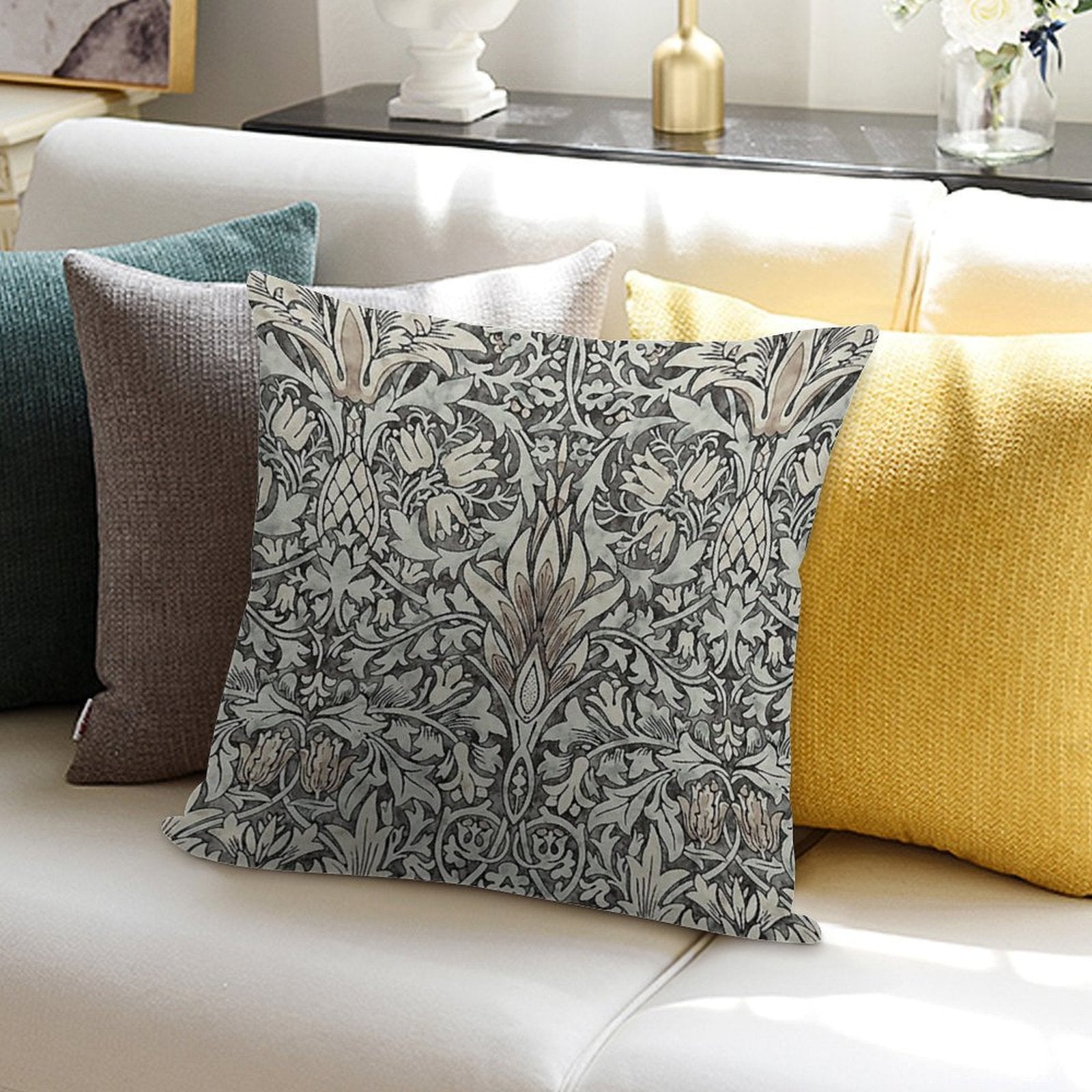 William Morris Snakeshead (grey) Pattern Soft Gift Ready Throw Pillow