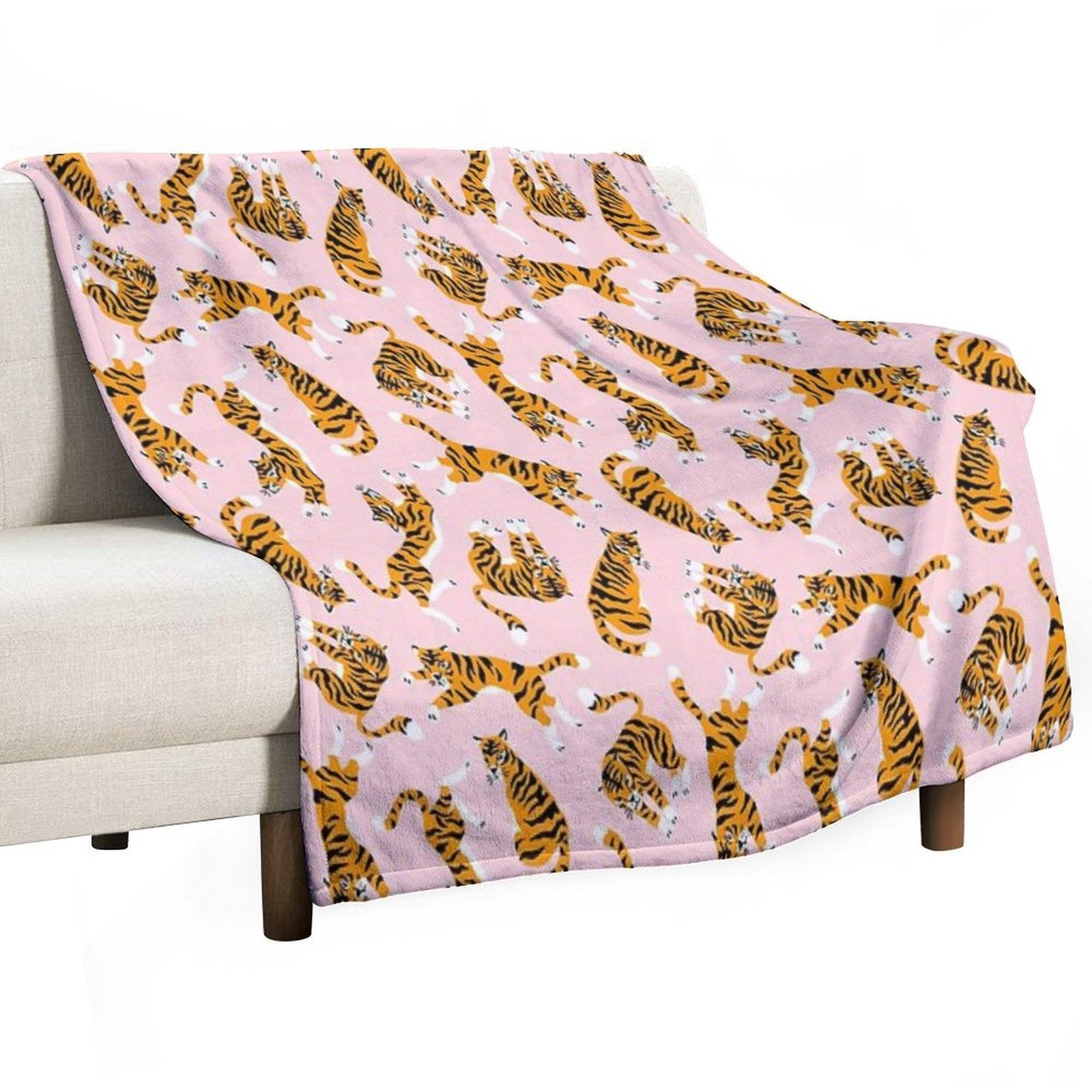Cute Tigers on Pink Versatility Throw Blanket