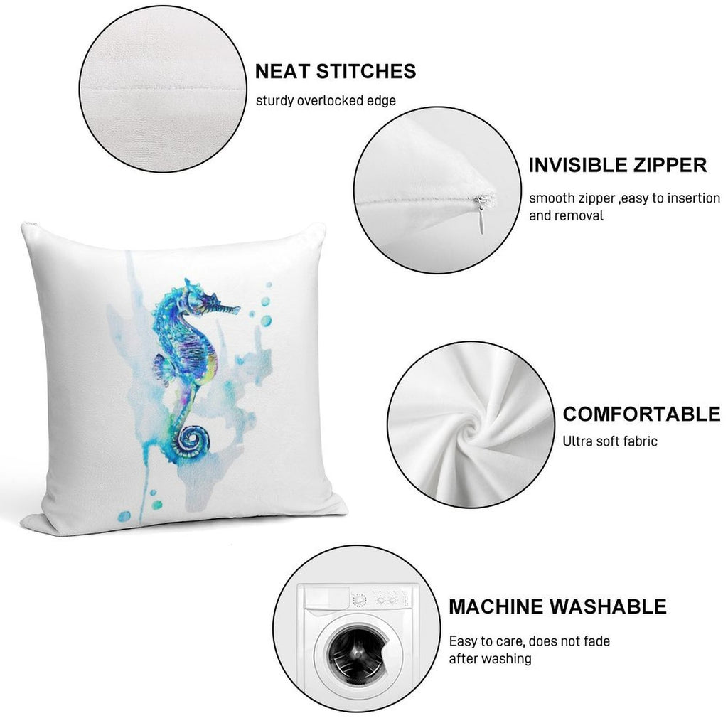 Watercolor Seahorse Soft Durable Construction Throw Pillow