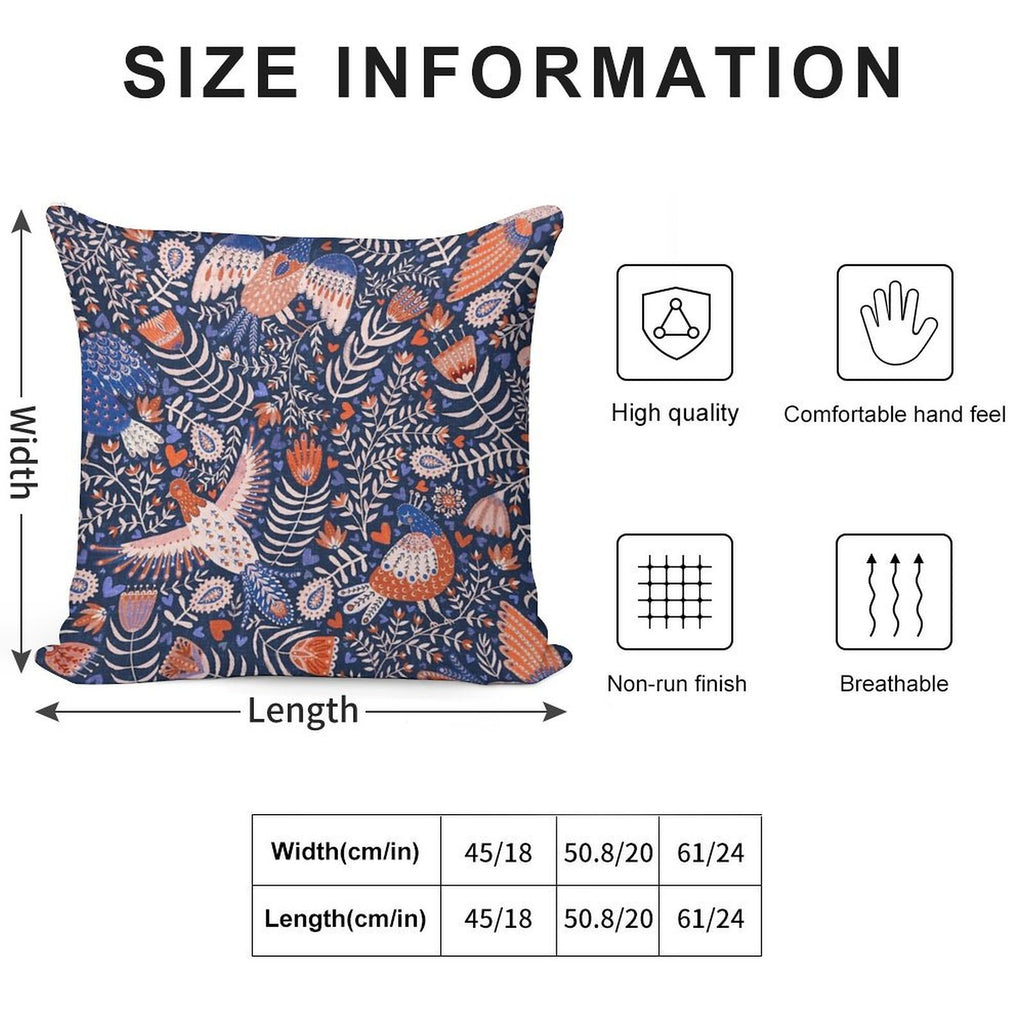 Swedish Folk Art Birds on Dark Blue Soft Warmth Comfort Throw Pillow