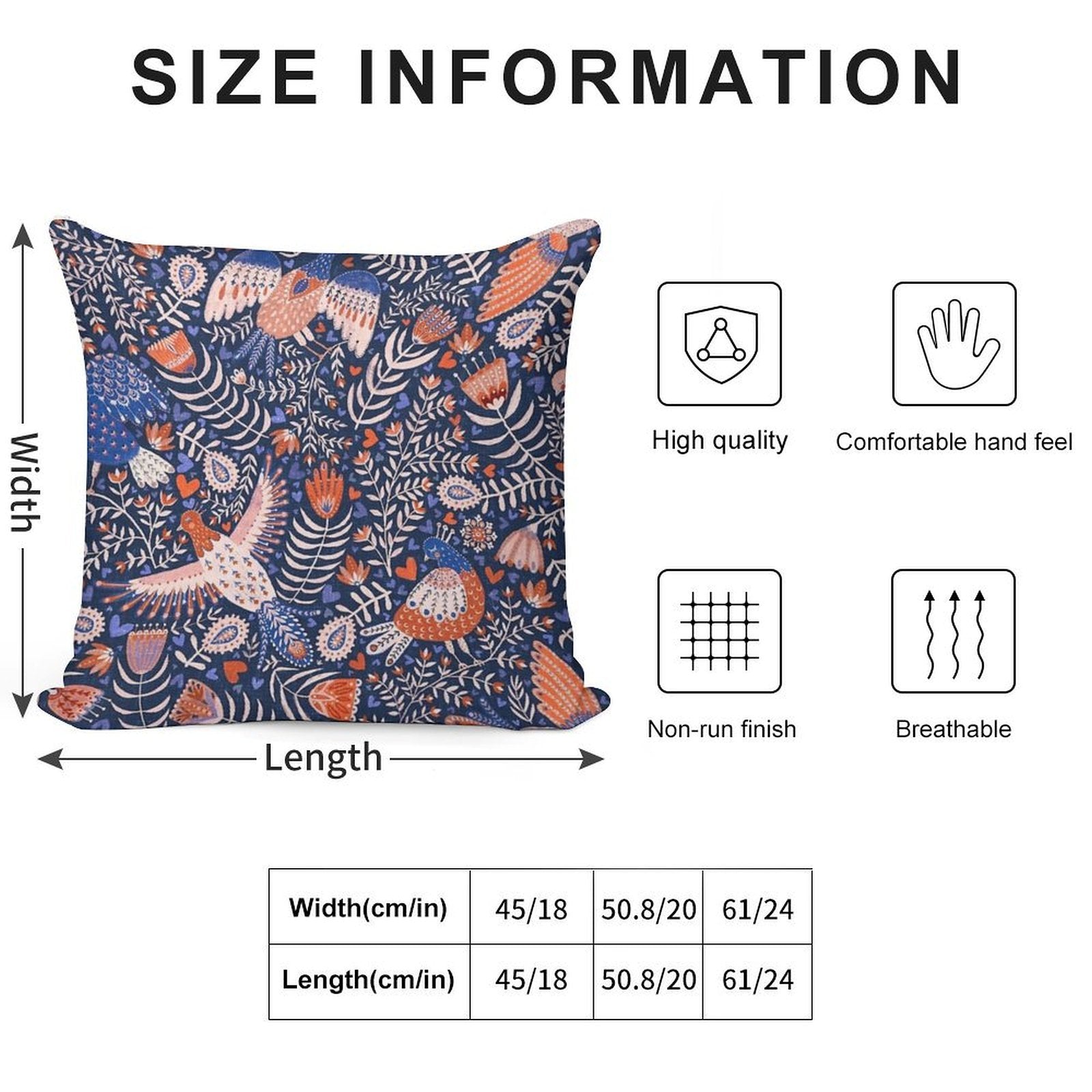 Swedish Folk Art Birds on Dark Blue Soft Warmth Comfort Throw Pillow