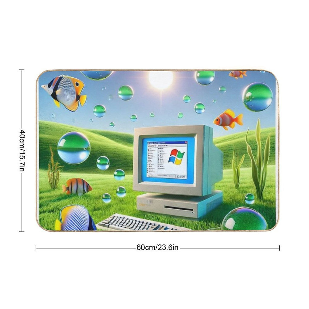 Frutiger Aero Art With Old Computer - Windows  Anti-Trip Bath Mat