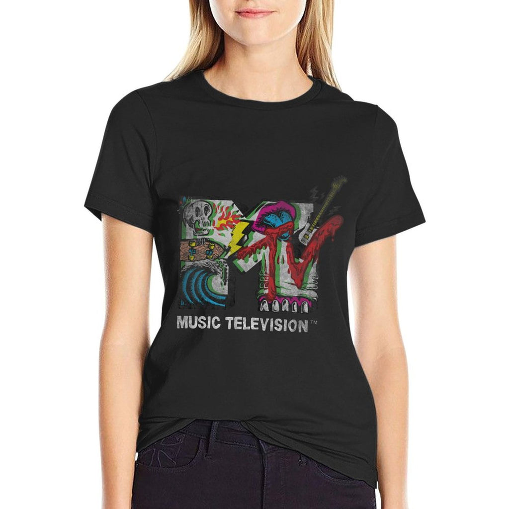 MTV Music Television Retro Glitch 80s Skater Punk Patches  Eco-friendly Material T-Shirt