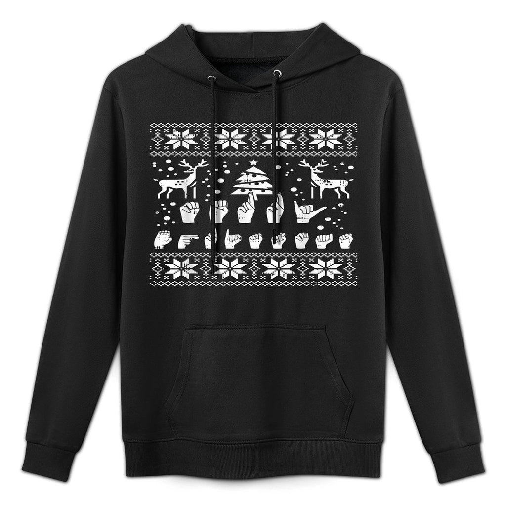 Merry Christmas Sign Language ASL Deaf Ugly Christmas Gift Durable Construction Hoodie