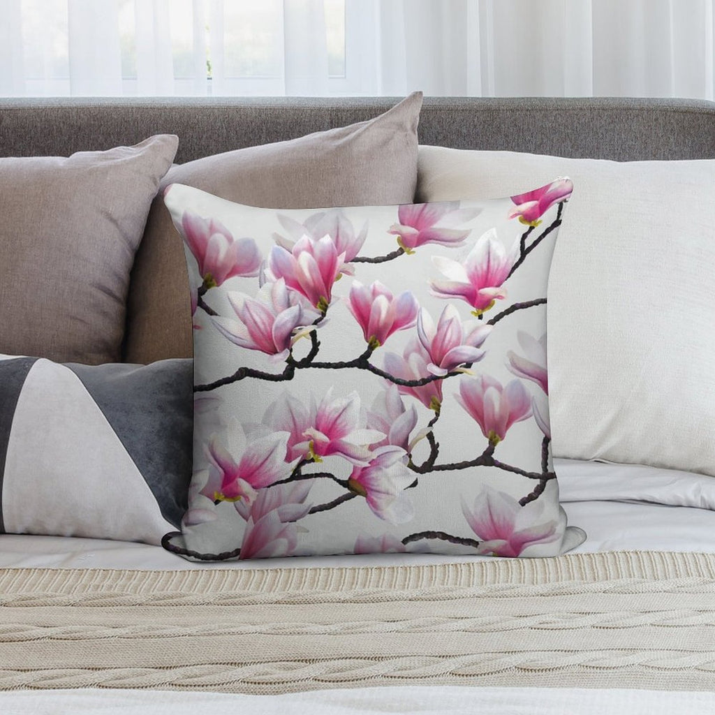 Pink Springtime Magnolia Blossom Soft Luxury Feel Throw Pillow
