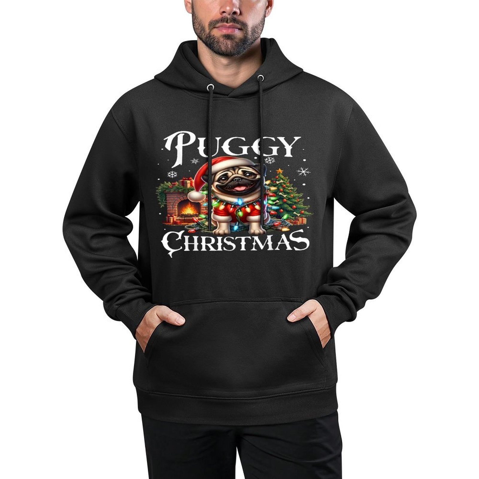 Puggy Christmas Pug Xmas Pug Santa Claus Pug Customizable Surface Hoodie