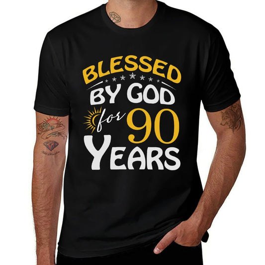 Vintage Blessed by God For 90 Years Old Happy 90th Birthday  Wrinkle-resistant T-Shirt