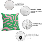 Retro Modern Liquid Swirl Abstract Pattern Square in Spring Green And Pink Soft Multiple Sizes Throw Pillow