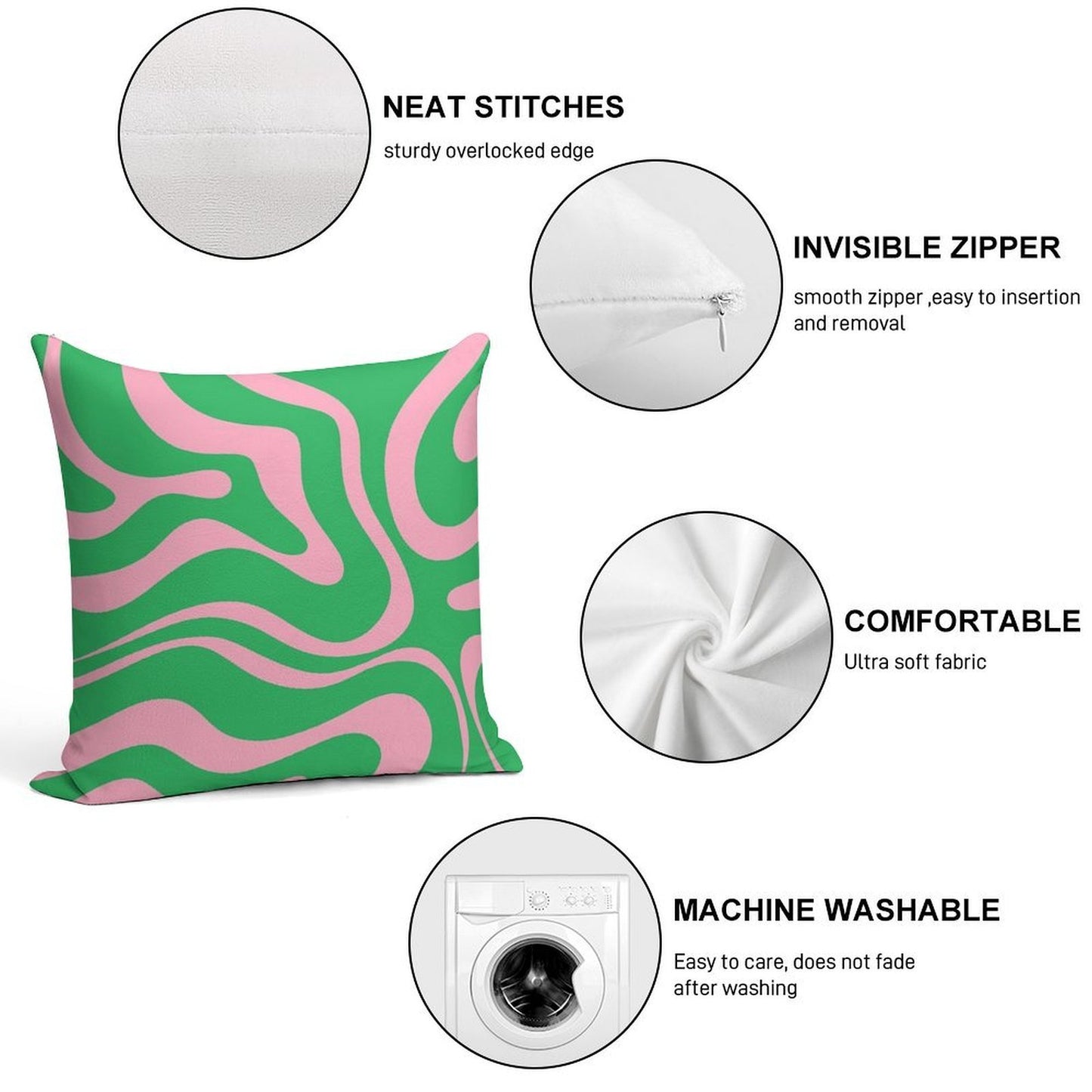 Retro Modern Liquid Swirl Abstract Pattern Square in Spring Green And Pink Soft Multiple Sizes Throw Pillow