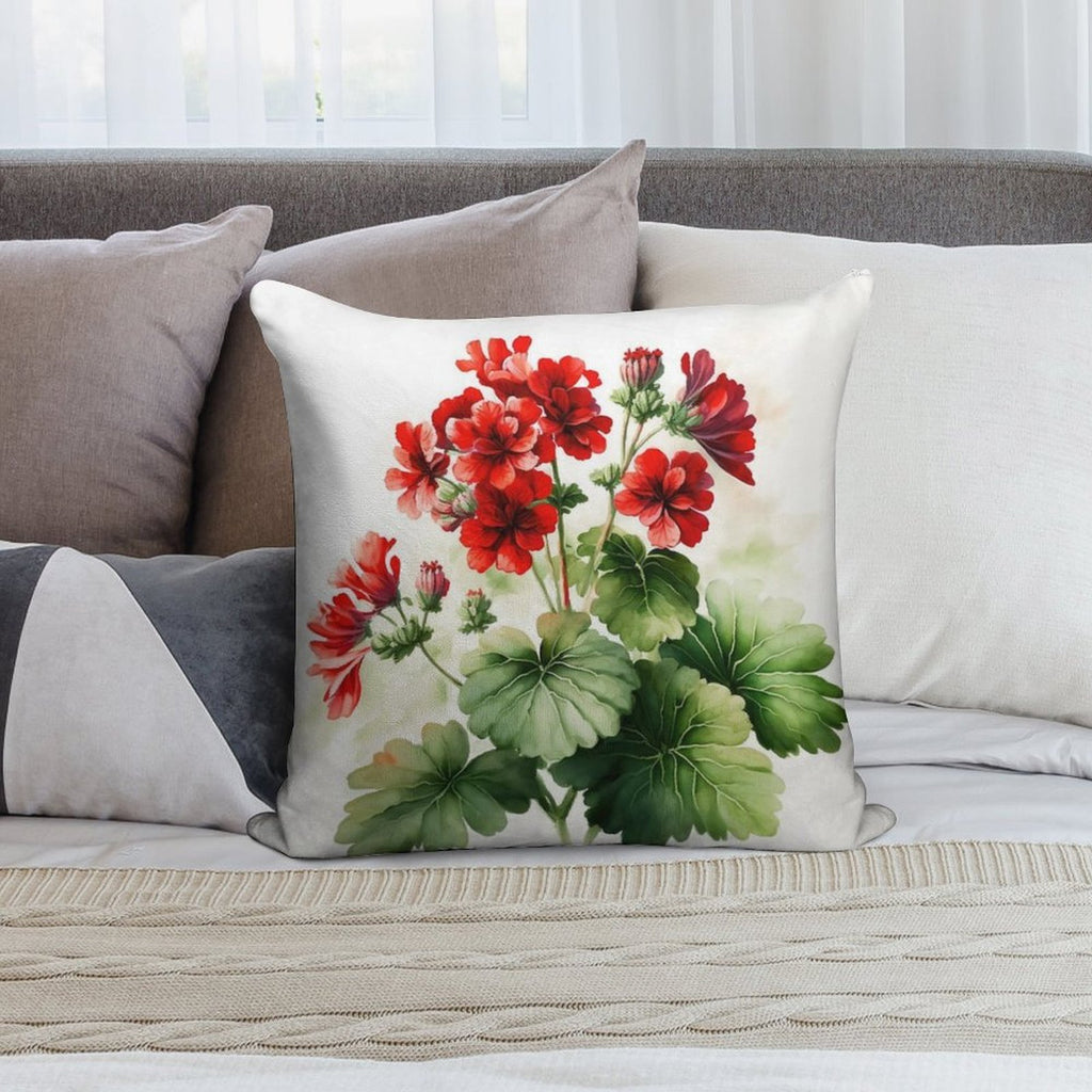 Red Geranium Flowers Soft Home Decor Throw Pillow