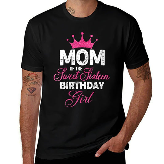 Womens Mom of The Sweet Sixteen Birthday Girl 16th Pink Crown  Lightweight T-Shirt