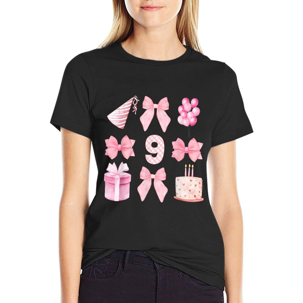 Kids 9th Coquette Birthday Party Nine Years Old Girls Kids  Moisture-wicking T-Shirt