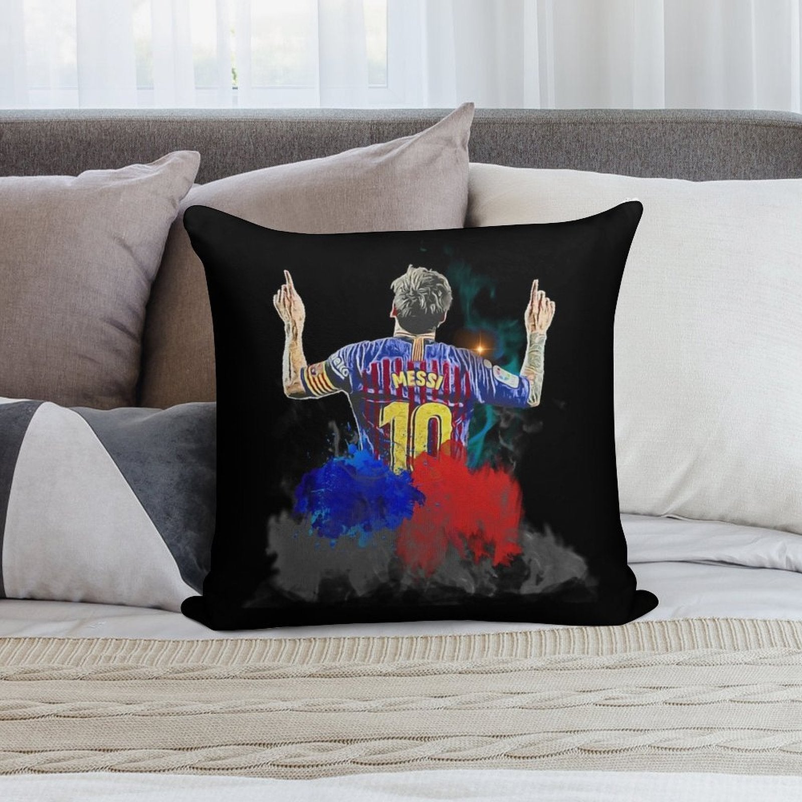Messi Celebration Digital Artwork Soft Durable Construction Throw Pillow