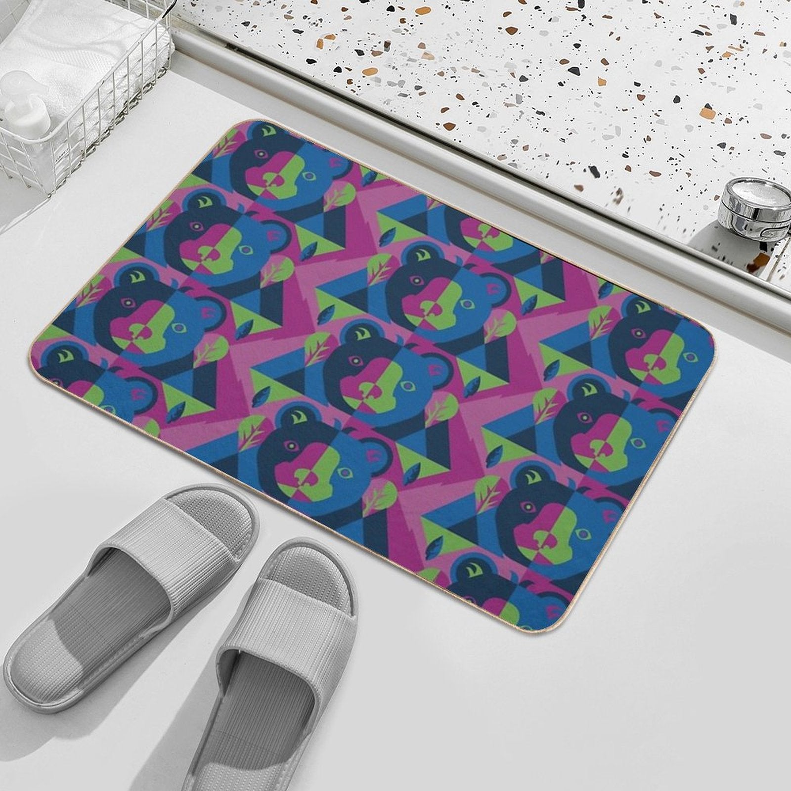 Bear Colorful Modern Art  Repositionable Bath Mat