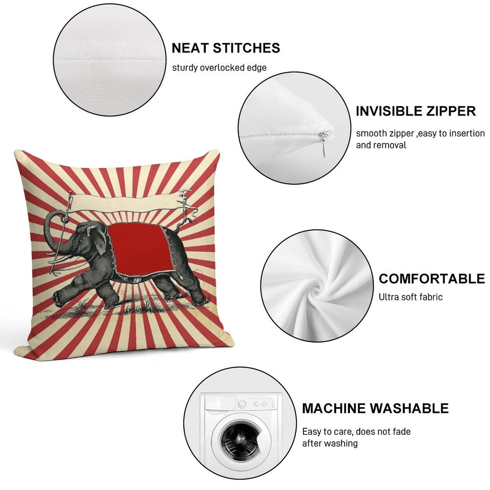 Circus Elephant Vintage Poster Pop Wall Street Art Soft Gift Ready Throw Pillow