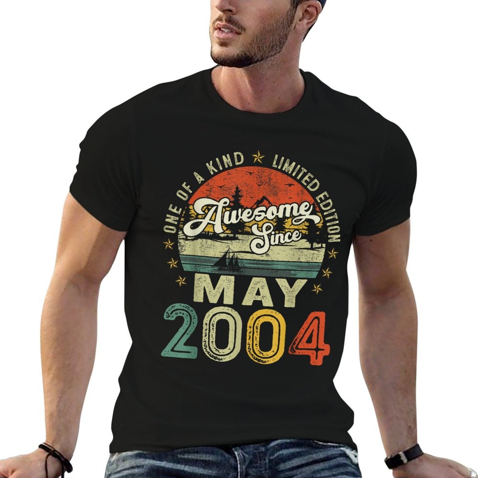 Retro 21 Years Old Vintage May 2004 21st Birthday Men Women  Easy-care T-Shirt