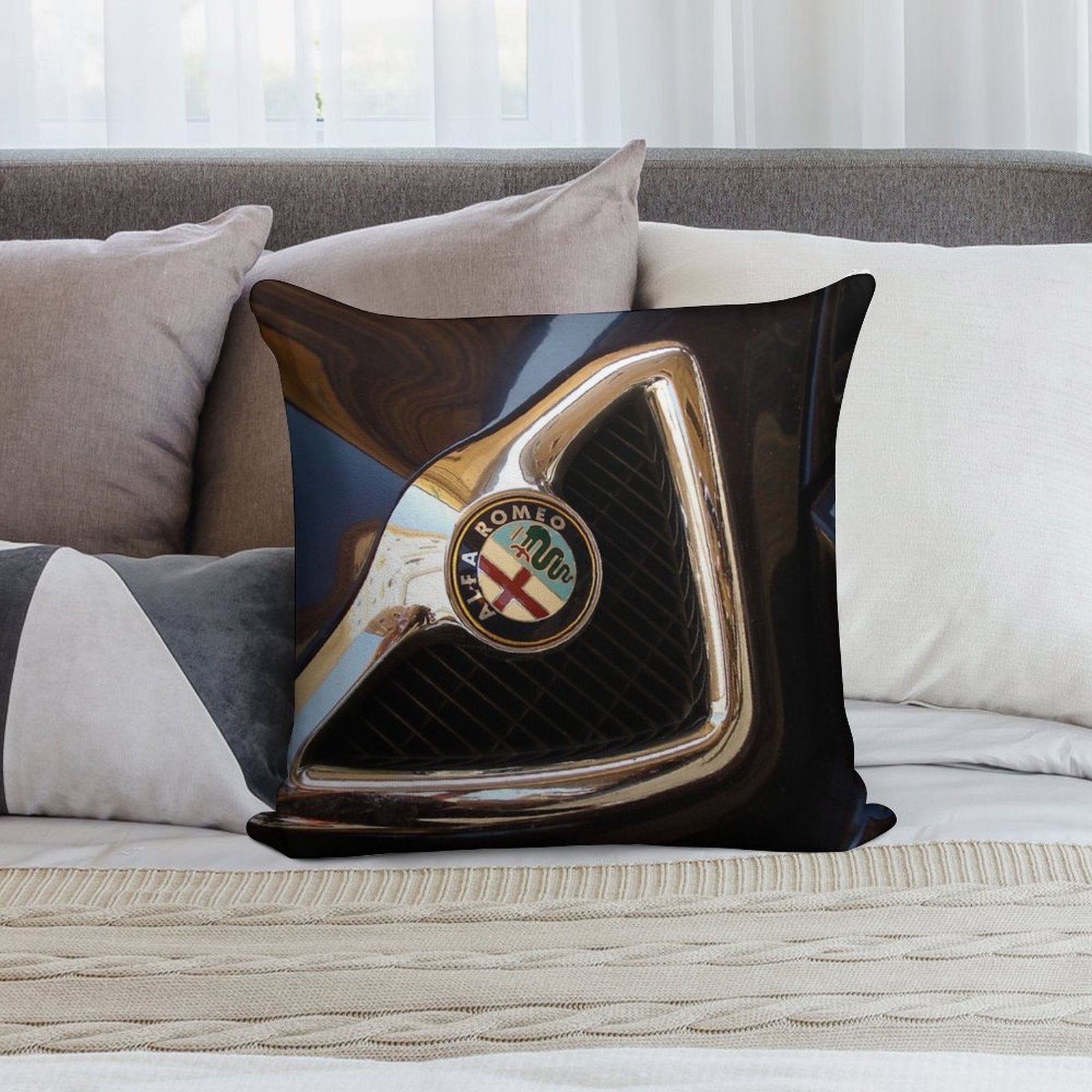 Alpha Romeo Hood Ornament Soft Short Plush Fabric Throw Pillow