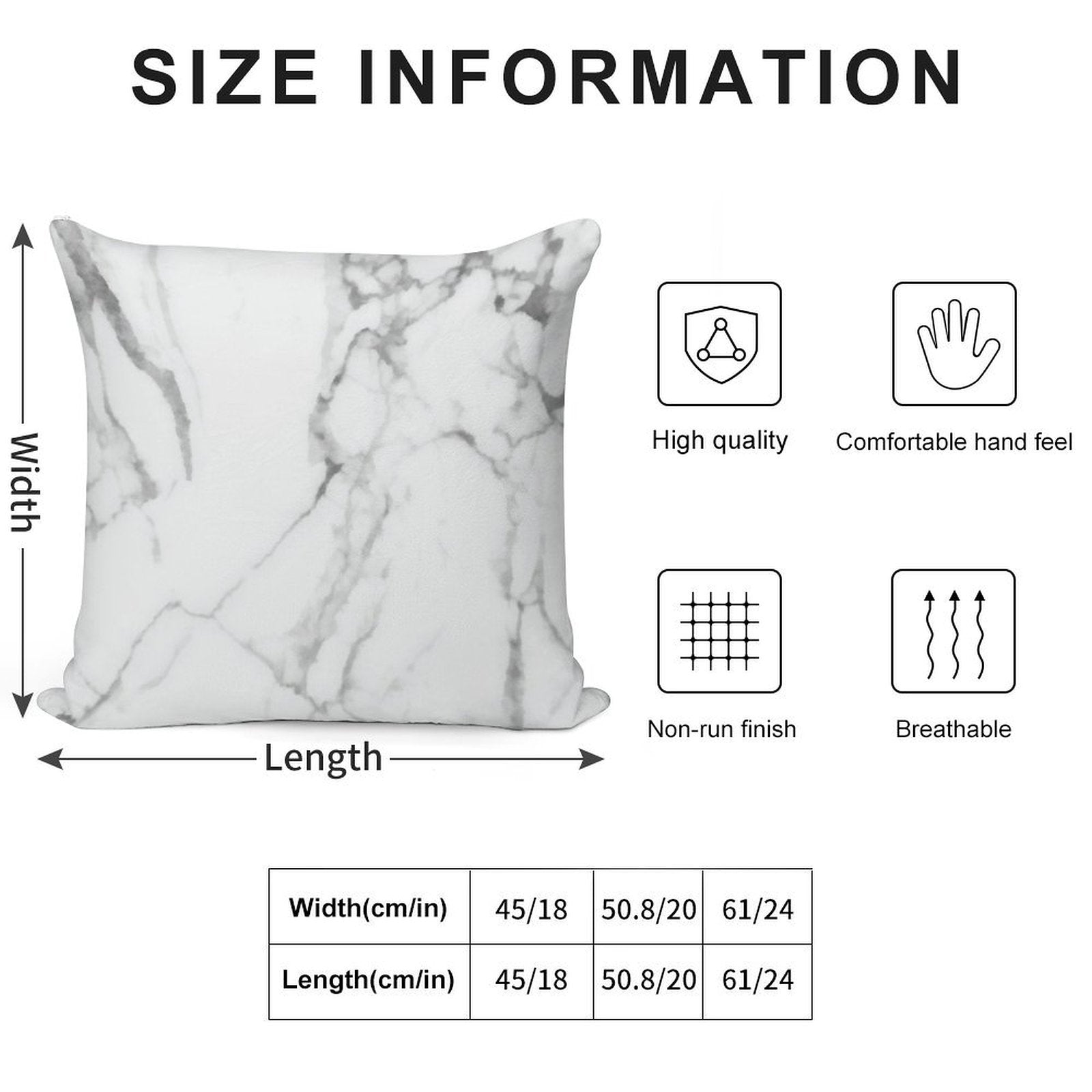 White Marble with Grey Veins Soft Fade-Resistant Throw Pillow