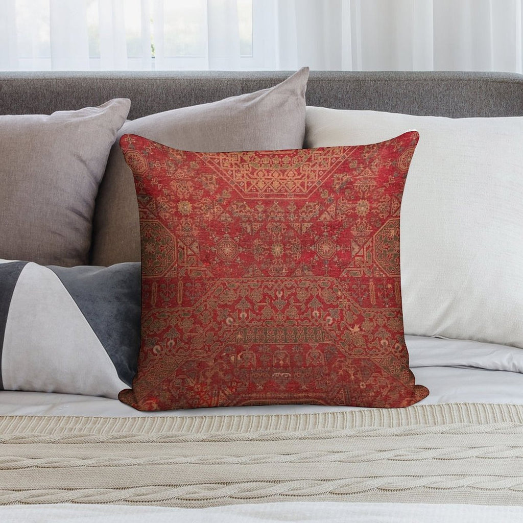 Bohemian Medallion II  15th Century Old Distressed Red Green Colorful Ornate Accent Rug Pattern Soft Ultra-Soft Texture Throw Pillow