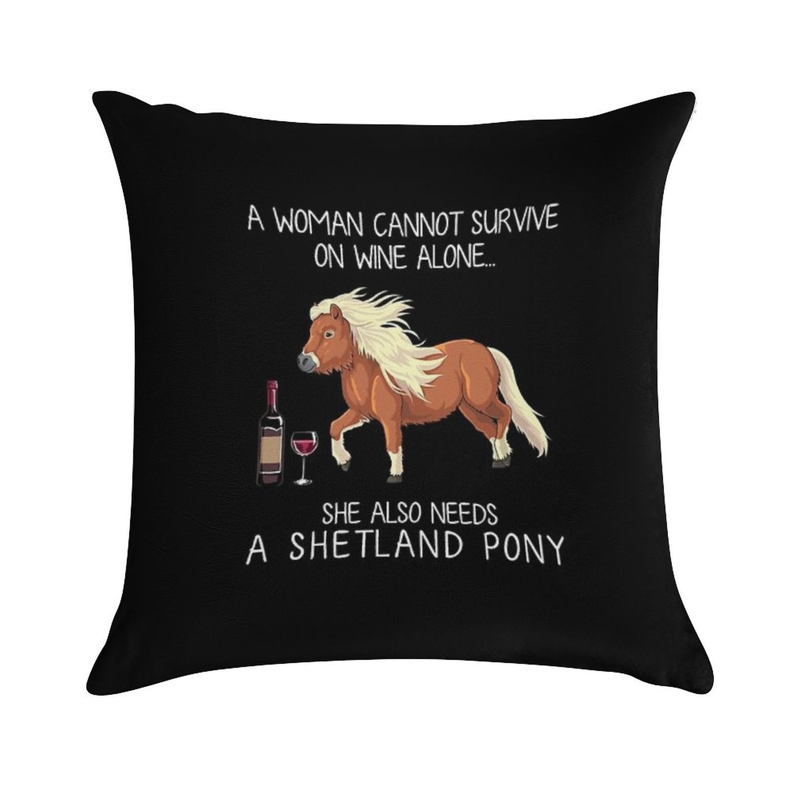 Shetland Pony Horse And Wine Funny Horse Soft Short Plush Fabric Throw Pillow