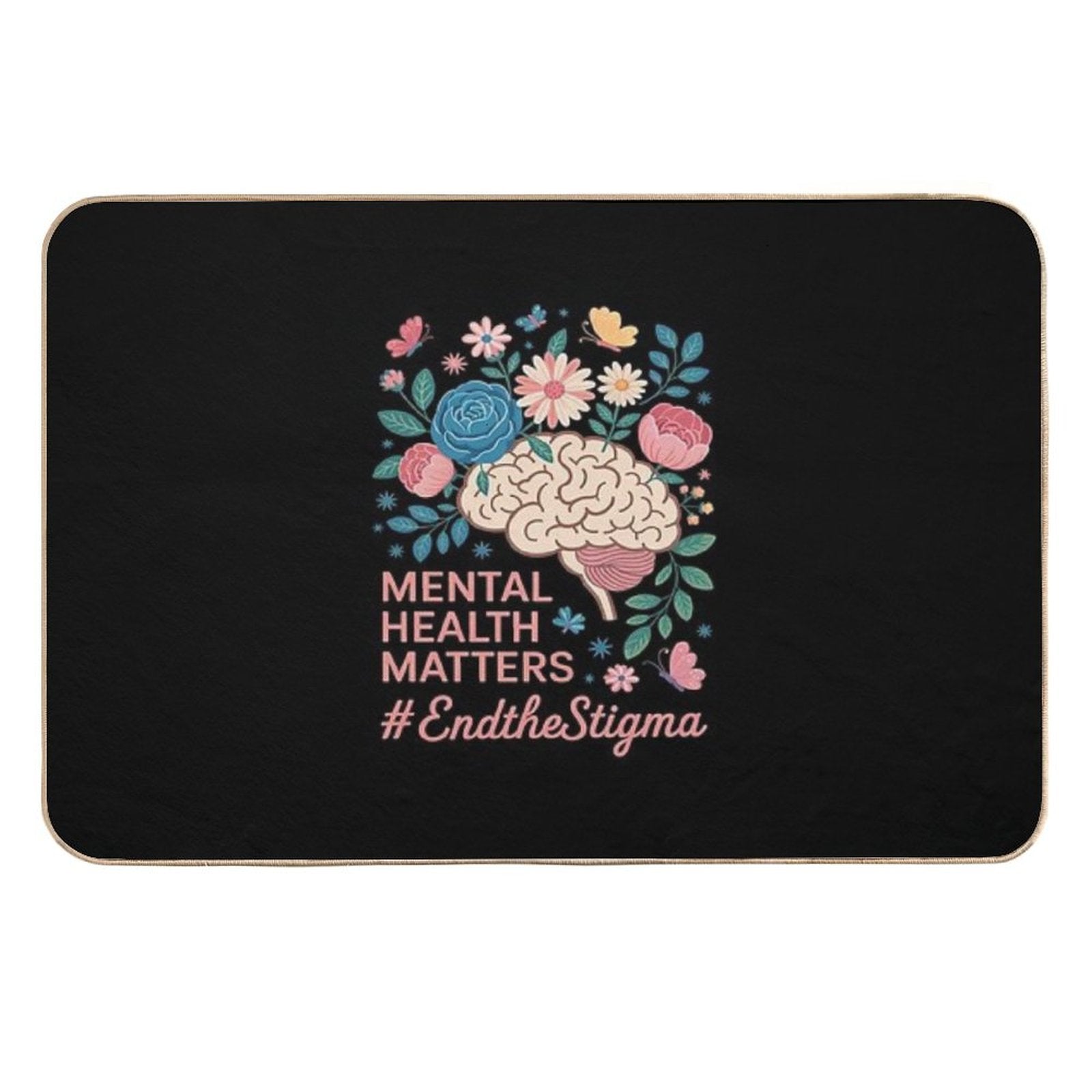 End The Stigma Mental Health Matters Awareness Brain Floral  Odorless Bath Mat