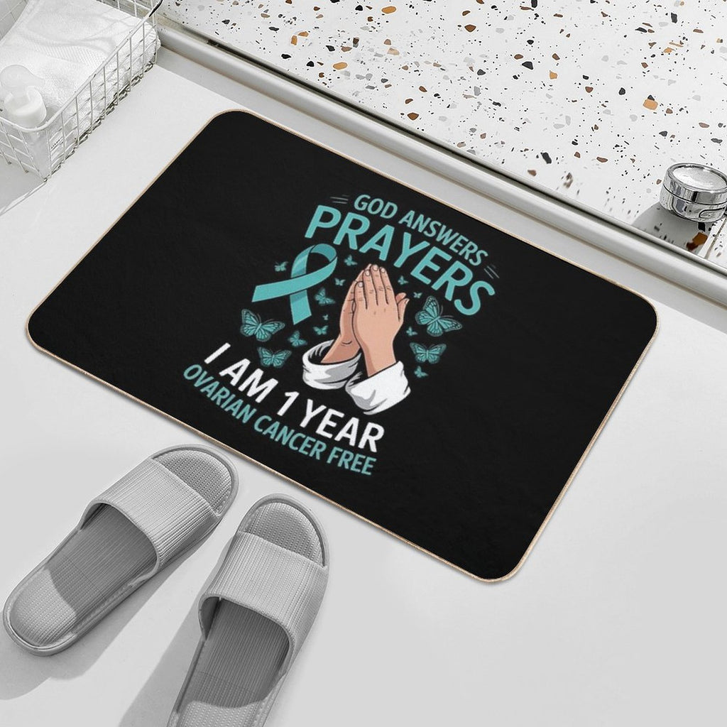 1 Year Ovarian Cancer Free God Prayer Cancer Awareness  Absorbent Bath Mat