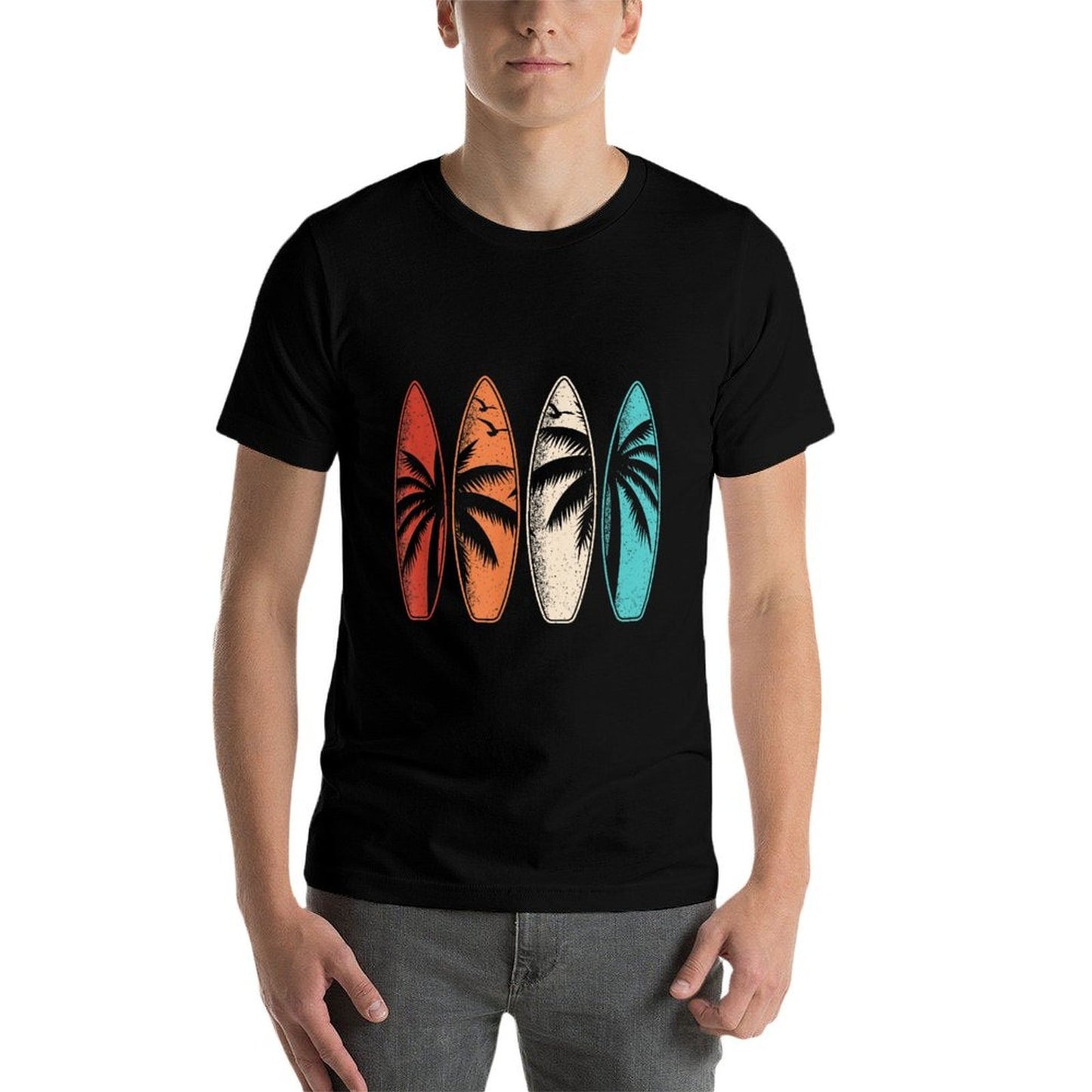 Tropical Hawaii Palm Tree Surfing Beach Surfboard Retro Surf  Soft T-Shirt