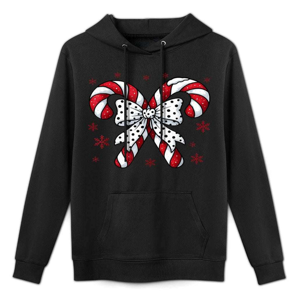 Candy Cane Christmas Season Girls Womens Retro Coquette Bow Cotton-Polyester Blend Hoodie