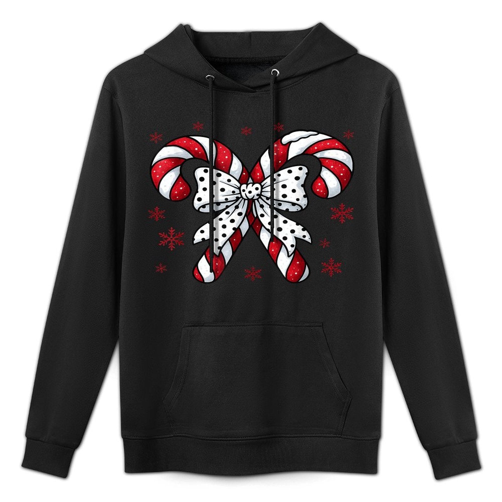 Candy Cane Christmas Season Girls Womens Retro Coquette Bow Cotton-Polyester Blend Hoodie